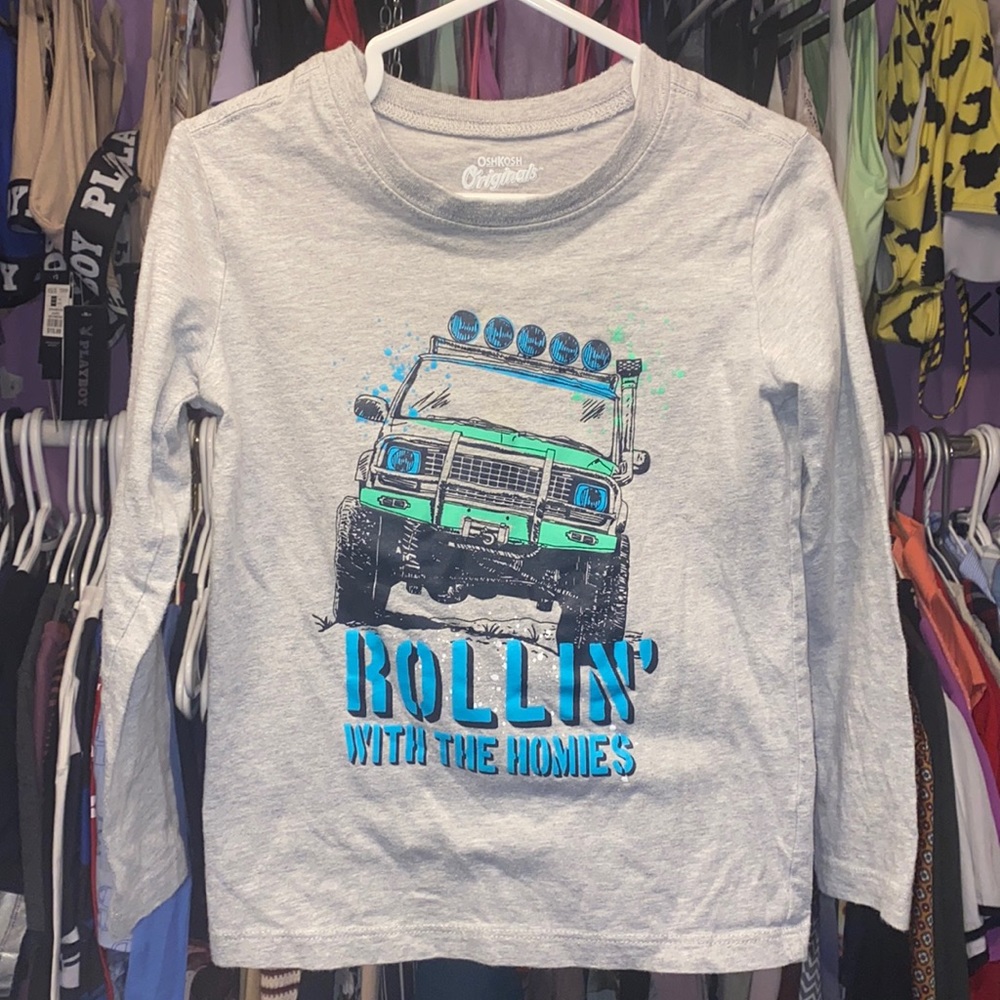 Boys long sleeve tshirt gray monster truck graphic Rollin OSH KOSH Orginals sz 5